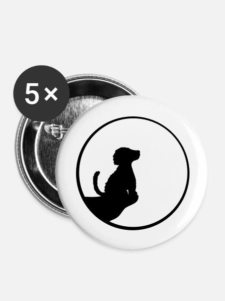 Klippe Mond sitzender Hund - Buttons klein 25 mm (5er Pack) - Weiß