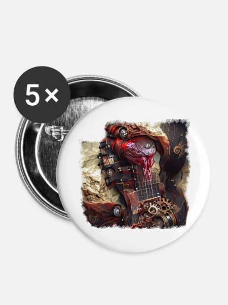 Steampunk Heartguitar - Buttons klein 25 mm (5er Pack) - Weiß