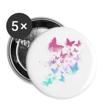 Papillons, aquarelle, coloré, peinture, graffiti - Lot de 5 petits badges (25 mm) - blanc - Devant