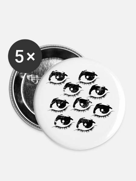 Augen Funky - Buttons klein 25 mm (5er Pack) - Weiß