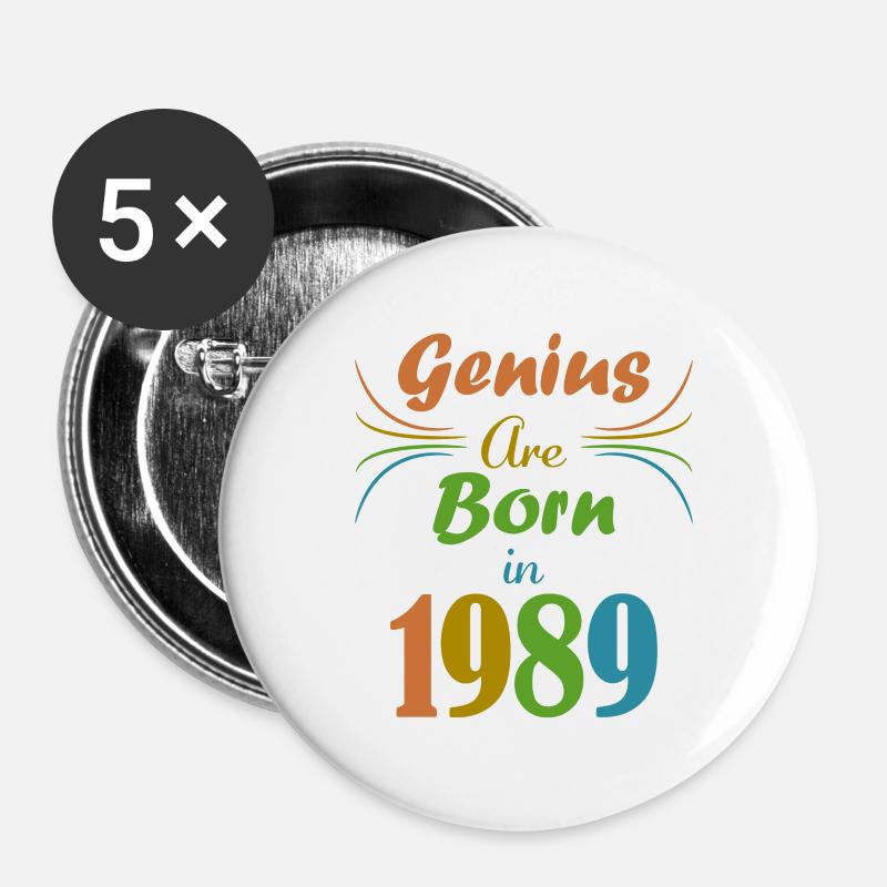genius born 1989 - Buttons small 1''/25 mm (5-pack) - white
