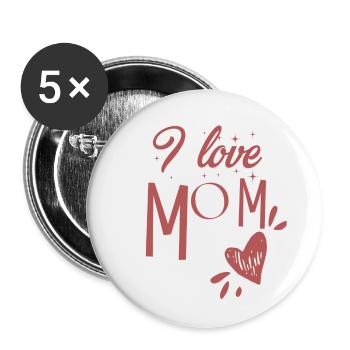 I love mom - Buttons klein 25 mm (5er Pack) - Weiß - Vorne