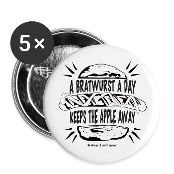 A Bratwurst a day keeps the apple away - Buttons small 1''/25 mm (5-pack) - white - Front