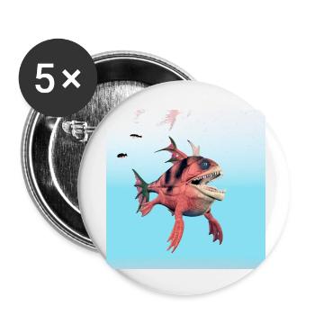 Monströser Fisch - Buttons klein 25 mm (5er Pack) - Weiß - Vorne