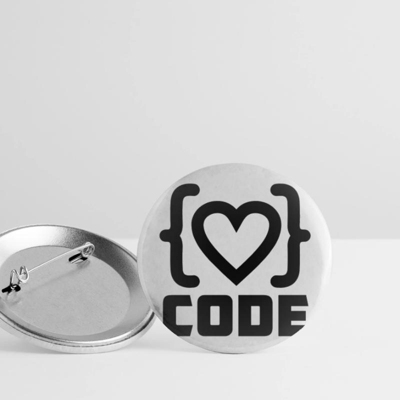 Herzprogrammierer Code Logo mit Text CODE Buttons klein 25 mm (5er Pack)