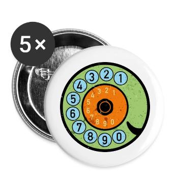 bunte Wählscheibe Vintage Retro Telefon Nostalgie - Buttons klein 25 mm (5er Pack) - Weiß - Vorne