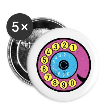 bunte Wählscheibe Vintage Retro Telefon Nostalgie - Buttons klein 25 mm (5er Pack) - Weiß - Vorne