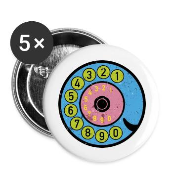 bunte Wählscheibe Vintage Retro Telefon Nostalgie - Buttons klein 25 mm (5er Pack) - Weiß - Vorne