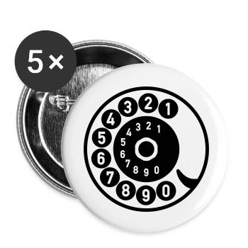 Wählscheibe Vintage Telefon anrufen Retro Technik - Buttons klein 25 mm (5er Pack) - Weiß - Vorne