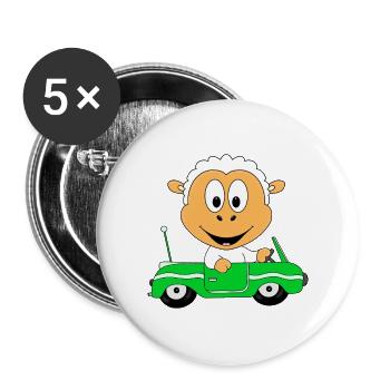 SCHAF - AUTOFAHRER - AUTO - CABRIO - TIER - FUN - Buttons klein 25 mm (5er Pack) - Weiß - Vorne