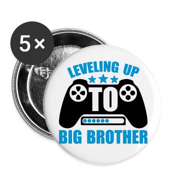 Monter de niveau grand frère - Lot de 5 petits badges (25 mm) - blanc - Devant