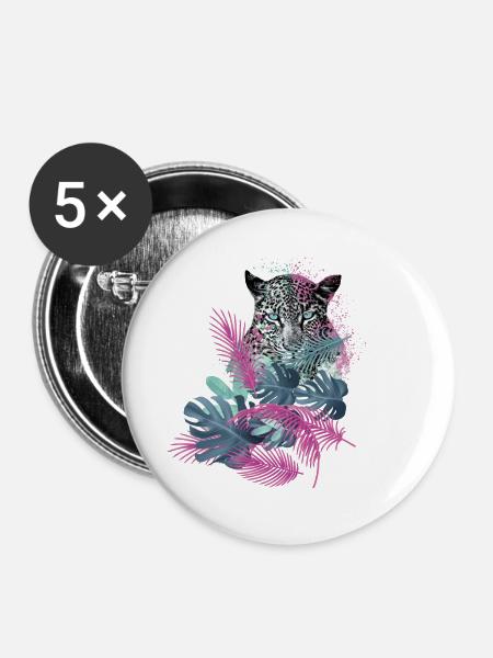 leopard, katze,wildkatze,malerei,blätter,dschungel - Buttons klein 25 mm (5er Pack) - Weiß
