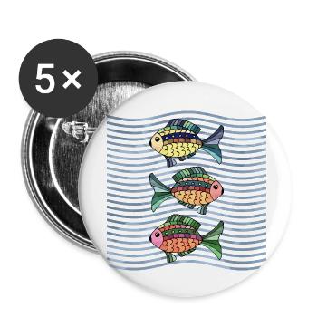 Poissons - Lot de 5 petits badges (25 mm) - blanc - Devant