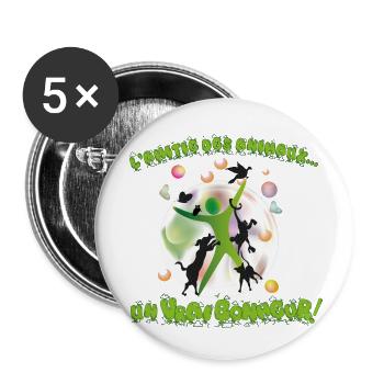 Bonheur amitié animaux - Lot de 5 petits badges (25 mm) - blanc - Devant