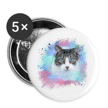 Cat, Green, Watercolor, Art, Painting, Graffiti, Colorful - Buttons small 1''/25 mm (5-pack) - white - Front