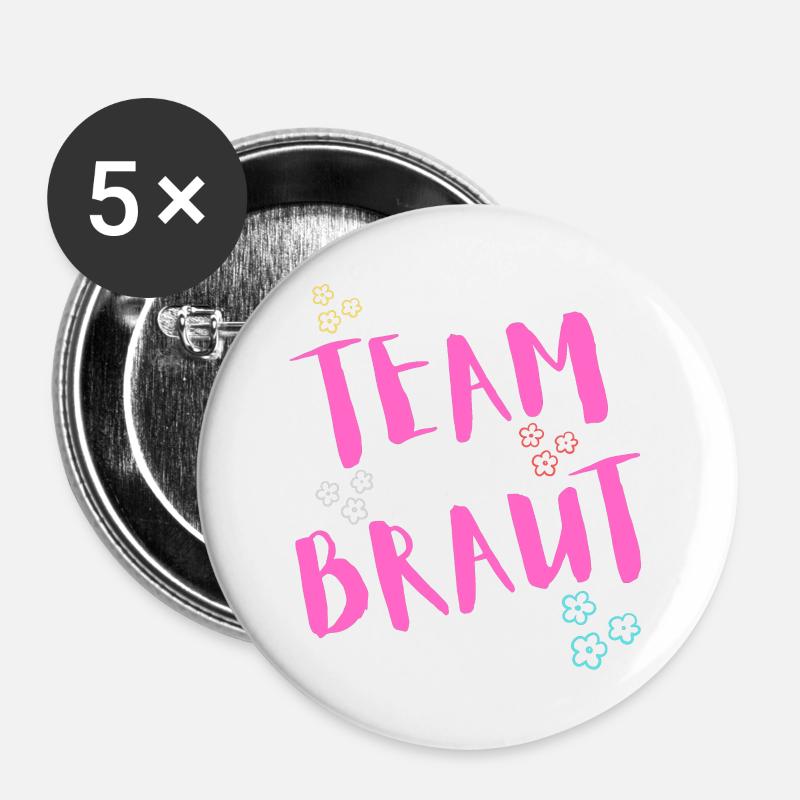 Team Braut 2024 - Buttons klein 25 mm (5er Pack) - Weiß