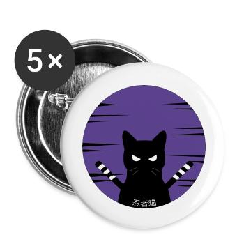 Ninja Cat - Buttons small 1''/25 mm (5-pack) - white - Front