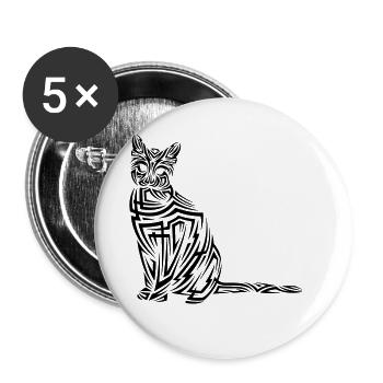 Katze Tribal Tattoo - Buttons klein 25 mm (5er Pack) - Weiß - Vorne