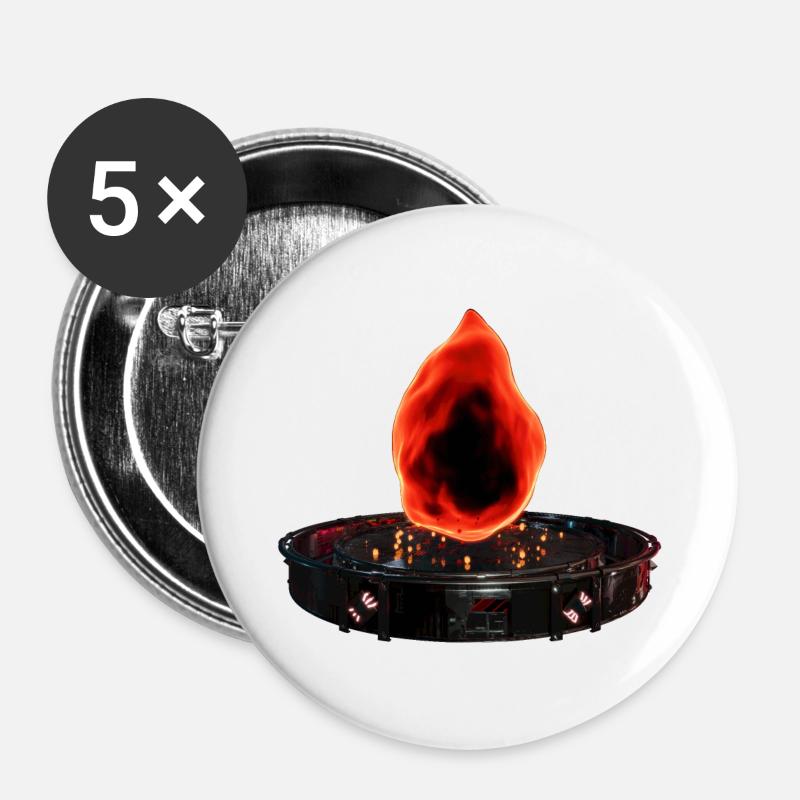 Feu stylisé dans la plate-forme de science-fiction - Lot de 5 petits badges (25 mm) - blanc