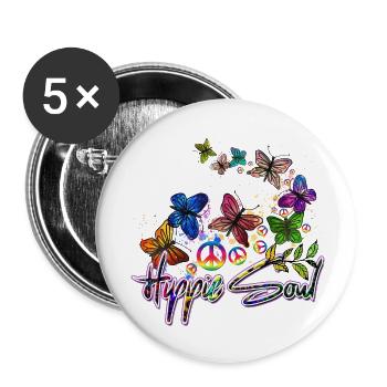 Hippie Soul Butterfly peace in love - Buttons small 1''/25 mm (5-pack) - white - Front
