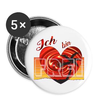 Ich bin Frei - FREI im Herzen - Herz - Motivation - Buttons klein 25 mm (5er Pack) - Weiß - Vorne