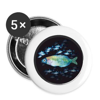 farbenfroher Fisch inmitten eines Fischschwarms - Buttons klein 25 mm (5er Pack) - Weiß - Vorne