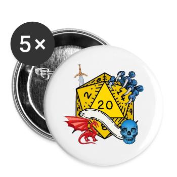 jeu de rôle d20 dragon donjon rpg - Lot de 5 petits badges (25 mm) - blanc - Devant