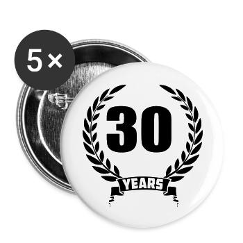 Laurel wreath 30 years with number and banner year - Buttons small 1''/25 mm (5-pack) - white - Front