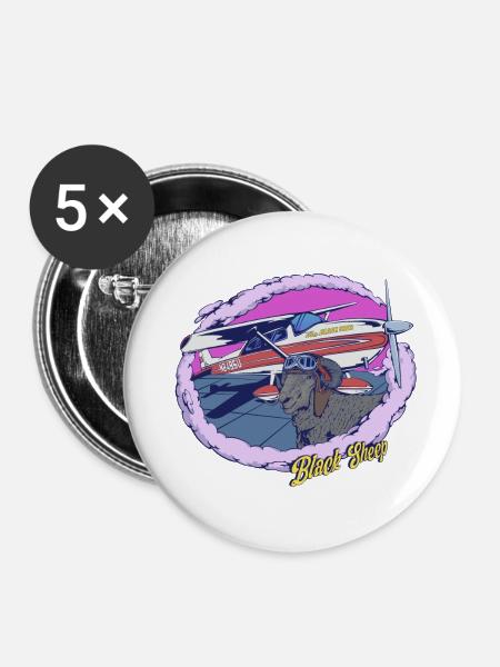 Cessna Black Sheep - Buttons klein 25 mm (5er Pack) - Weiß