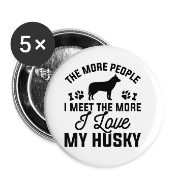 J'aime mon Husky - Lot de 5 petits badges (25 mm) - blanc - Devant