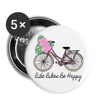 RIDE BIKES BE HAPPY - Buttons klein 25 mm (5er Pack) - Weiß - Vorne