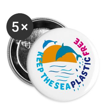 Delfine, keep the sea plastic free - Buttons klein 25 mm (5er Pack) - Weiß - Vorne