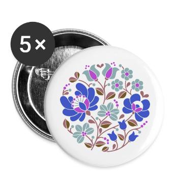 Hungarian flowers, blue, colorful flowers,tendrils,flower - Buttons small 1''/25 mm (5-pack) - white - Front