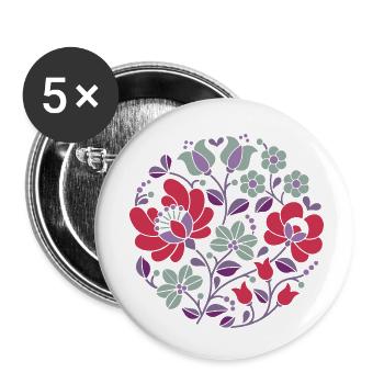 ungarische Blumen , rot, bunte blumen,ranke,blume - Buttons klein 25 mm (5er Pack) - Weiß - Vorne