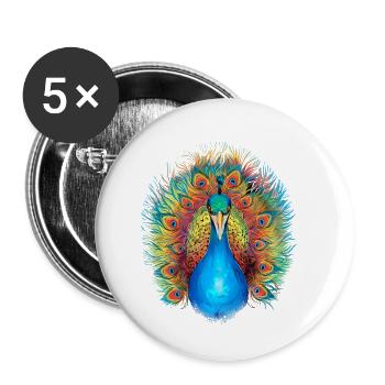 Cage complète d’oiseaux Great Peacocks Bird - Lot de 5 petits badges (25 mm) - blanc - Devant