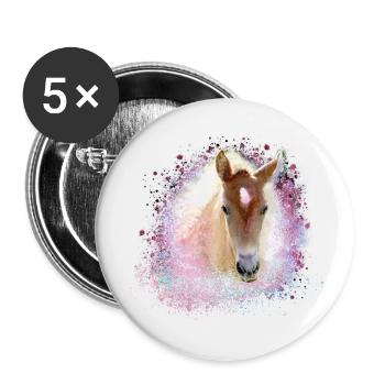 poulain, cheval, graffiti, peinture, aquarelle, poney, rose - Lot de 5 petits badges (25 mm) - blanc - Devant