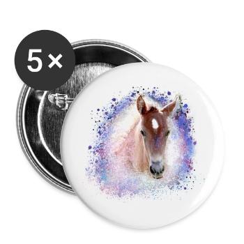 poulain, cheval, graffiti, peinture, aquarelle, poney, bleu - Lot de 5 petits badges (25 mm) - blanc - Devant
