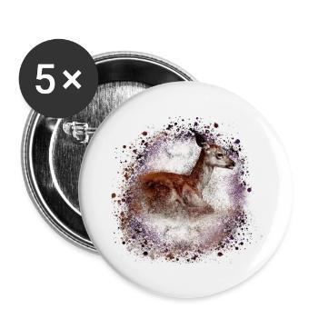 cerf, brun, sauvage, fauve, graffiti, bambi, faon, poulain - Lot de 5 petits badges (25 mm) - blanc - Devant