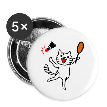 An excited cat plays badminton - Buttons small 1''/25 mm (5-pack) - white - Front