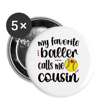 Stolzer Softball-Cousin Softballspieler-Cousin - Buttons klein 25 mm (5er Pack) - Weiß - Vorne
