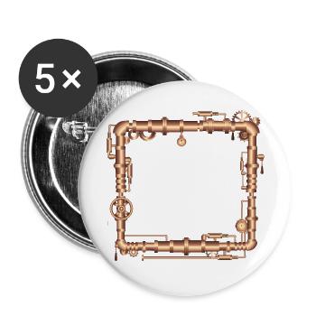Cadre Steampunk en look de machine à vapeur - Lot de 5 petits badges (25 mm) - blanc - Devant
