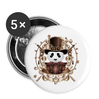 Panda Steampunk avec chapeau cylindre en cadre sépia - Lot de 5 petits badges (25 mm) - blanc - Devant