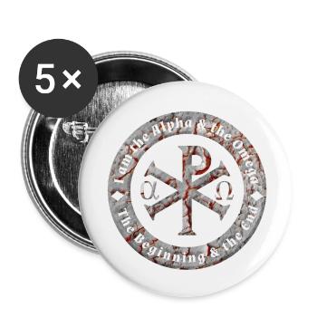 Symbole début fin Alpha Oméga Dieu Chrétien - Lot de 5 petits badges (25 mm) - blanc - Devant