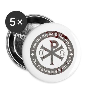 Symbole début fin Alpha Oméga Dieu Chrétien - Lot de 5 petits badges (25 mm) - blanc - Devant