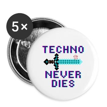 Techno Stirbt Nie - Design - Buttons klein 25 mm (5er Pack) - Weiß - Vorne