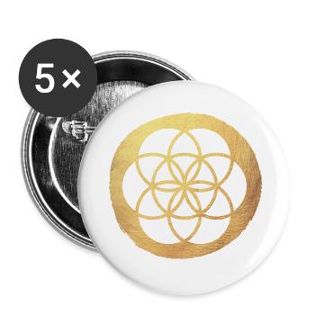 Gold Flower of Life Kreis Yoga Meditation Luxus - Buttons klein 25 mm (5er Pack) - Weiß - Vorne