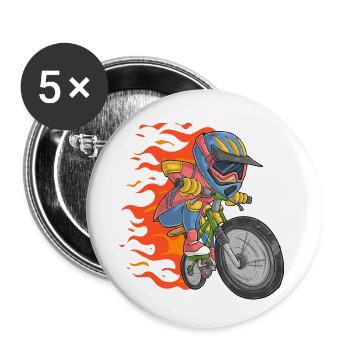 Motards avec des flammes - Lot de 5 petits badges (25 mm) - blanc - Devant