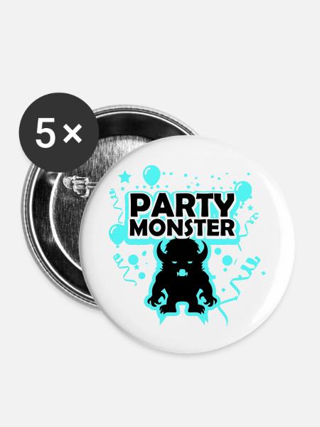 Partymonster hellblau - Buttons klein 25 mm (5er Pack) - Weiß
