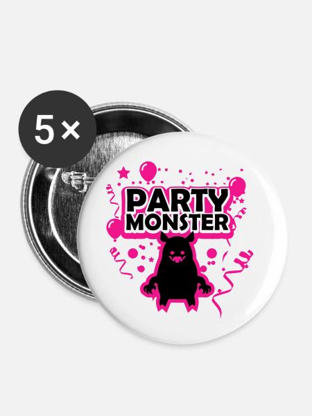 Partymonster pink - Buttons klein 25 mm (5er Pack) - Weiß