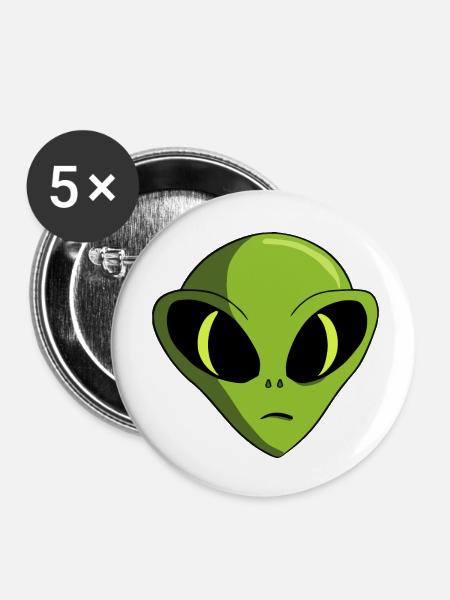 Alien Kopf - Buttons klein 25 mm (5er Pack) - Weiß